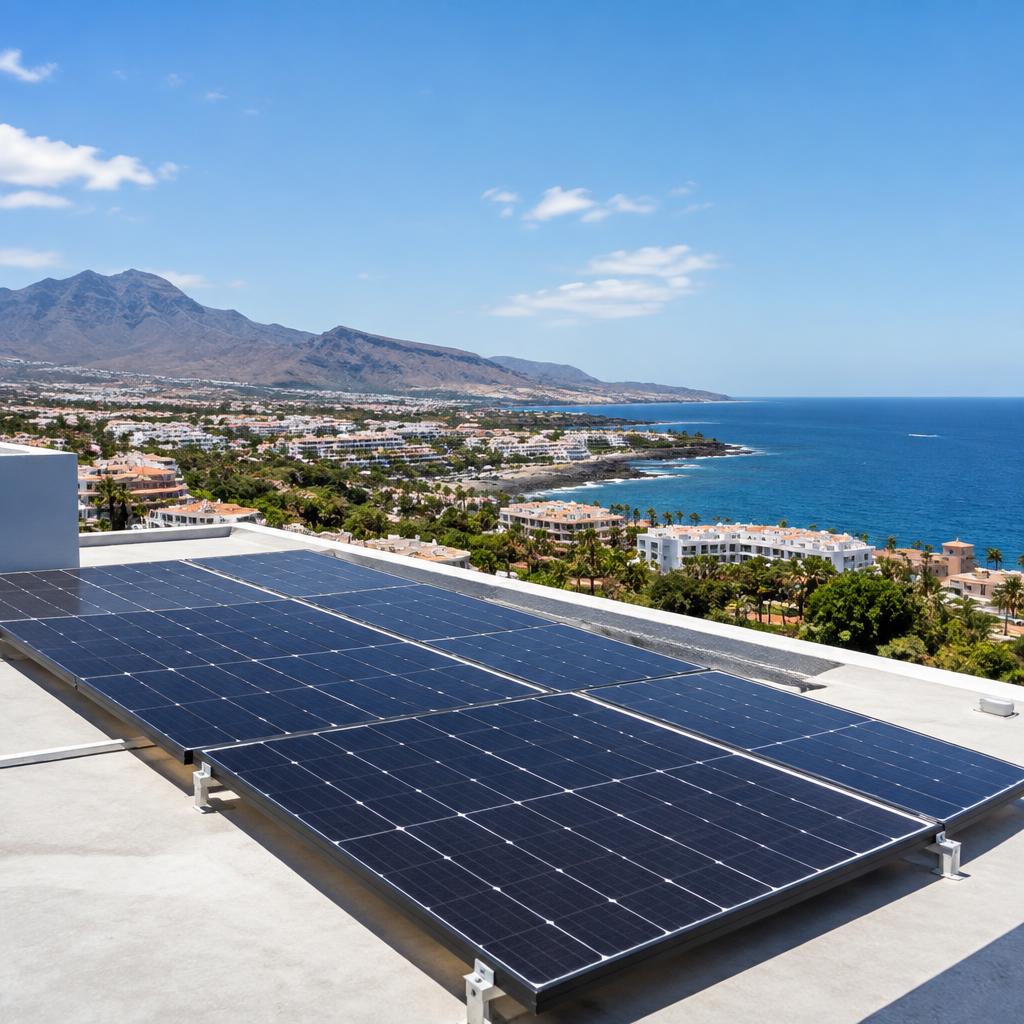Instalación fotovoltaica en una azotea de la costa sur de Tenerife